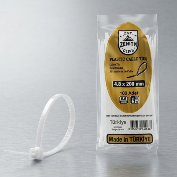 Zenith 4.8x200 mm Plastik Kablo Bağı Beyaz 100 Adet