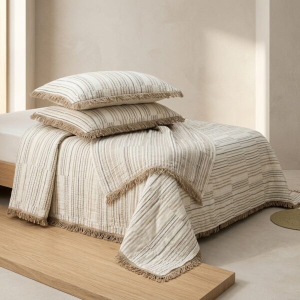 Şaheser Home Collection Lia Jakarlı Müslin Yatak Örtüsü Seti Bej 240x260 cm