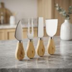 IVORY 4 Parça Bambu Saplı Peynir Bıçağı ve Servis Seti