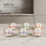 MİEN 6'lı Kabartmalı Porselen Türk Kahve Fincan Takımı - 90 ml