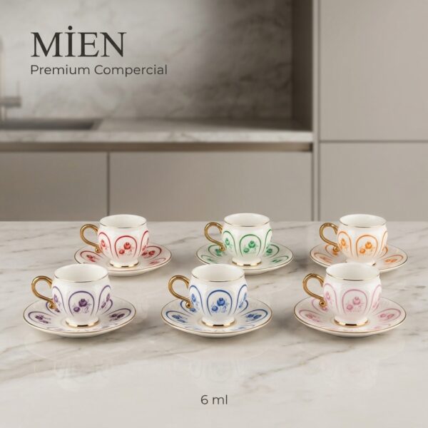 MİEN 6'lı Kabartmalı Porselen Türk Kahve Fincan Takımı - 90 ml