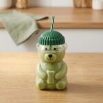 Cebe Home 580 ml Ayılı Cam Bardak Yeşil Detaylı Büyük Boy Kupa