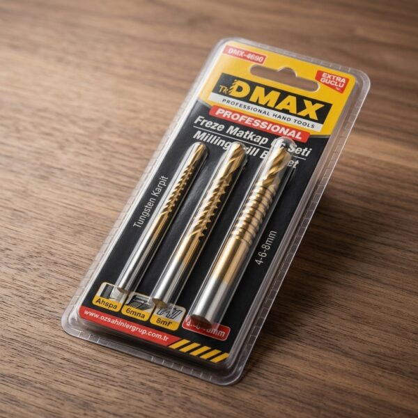 Dmax DMX-4690 3'lü Profesyonel Tungsten Karpit Freze Matkap Uç Seti 4-6-8mm