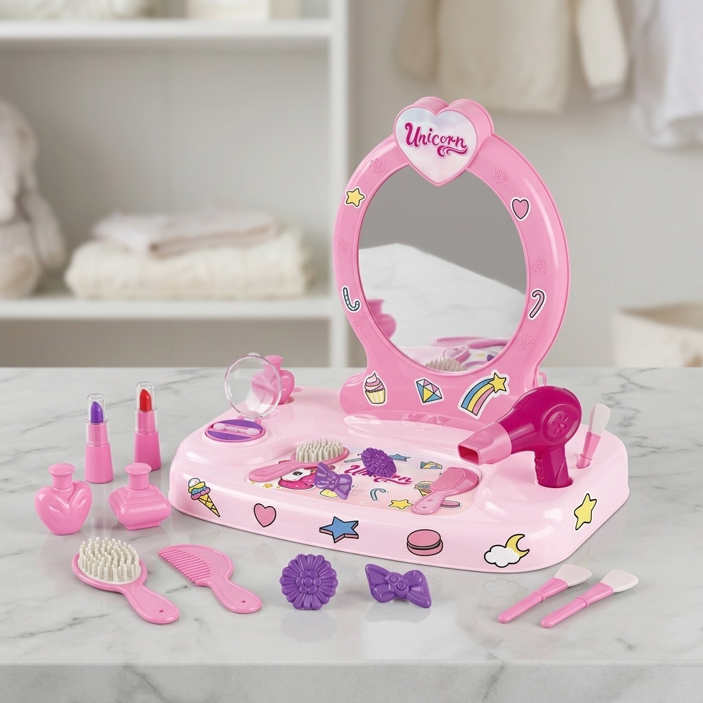 8690089025630.jpg Dolu Unicorn Masaüstü Aynalı Güzellik Seti 12 Parça - Görsel 1