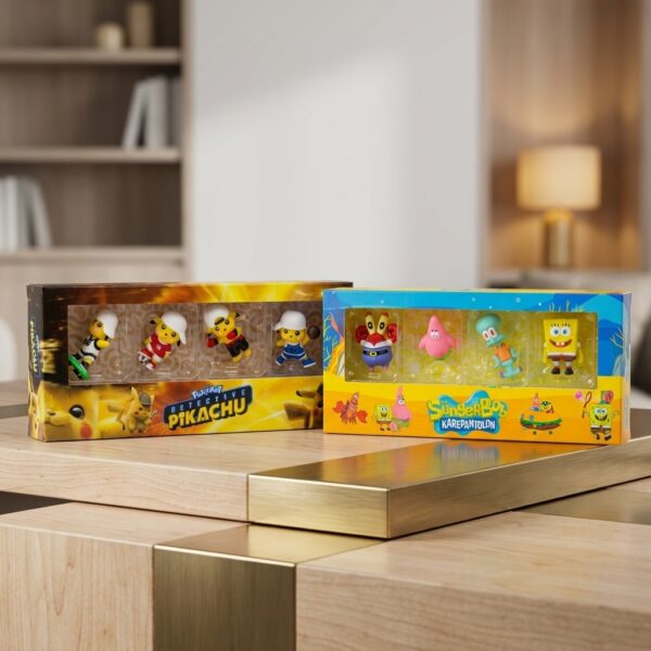 4'lü Karakter Figür Seti, Pikachu ve Sünger Bob Koleksiyon Figürleri