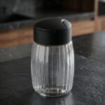 Drop Çizgili Cam Tuzluk 100 ml - Siyah Kapak