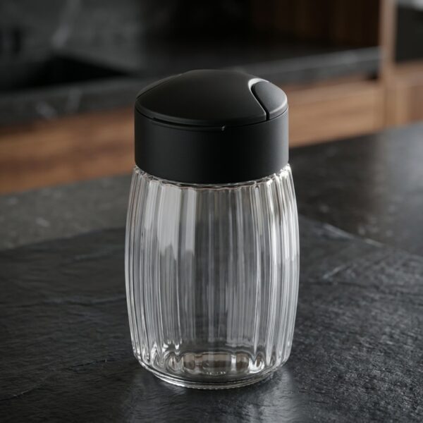 Drop Çizgili Cam Tuzluk 100 ml - Siyah Kapak