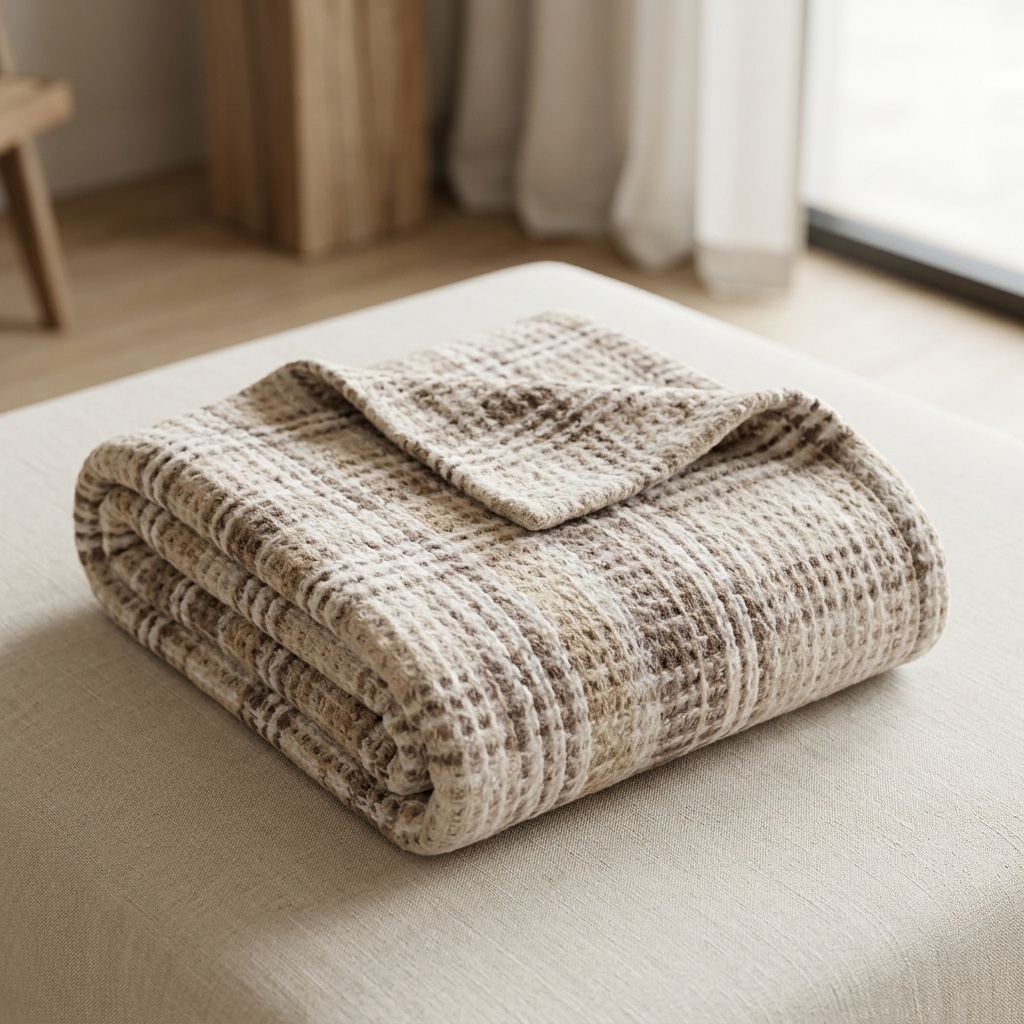 8696734435267.jpg Dinarsu Cozy Life Pamuklu Skoç Battaniye 130x170 cm Bej - Görsel 1