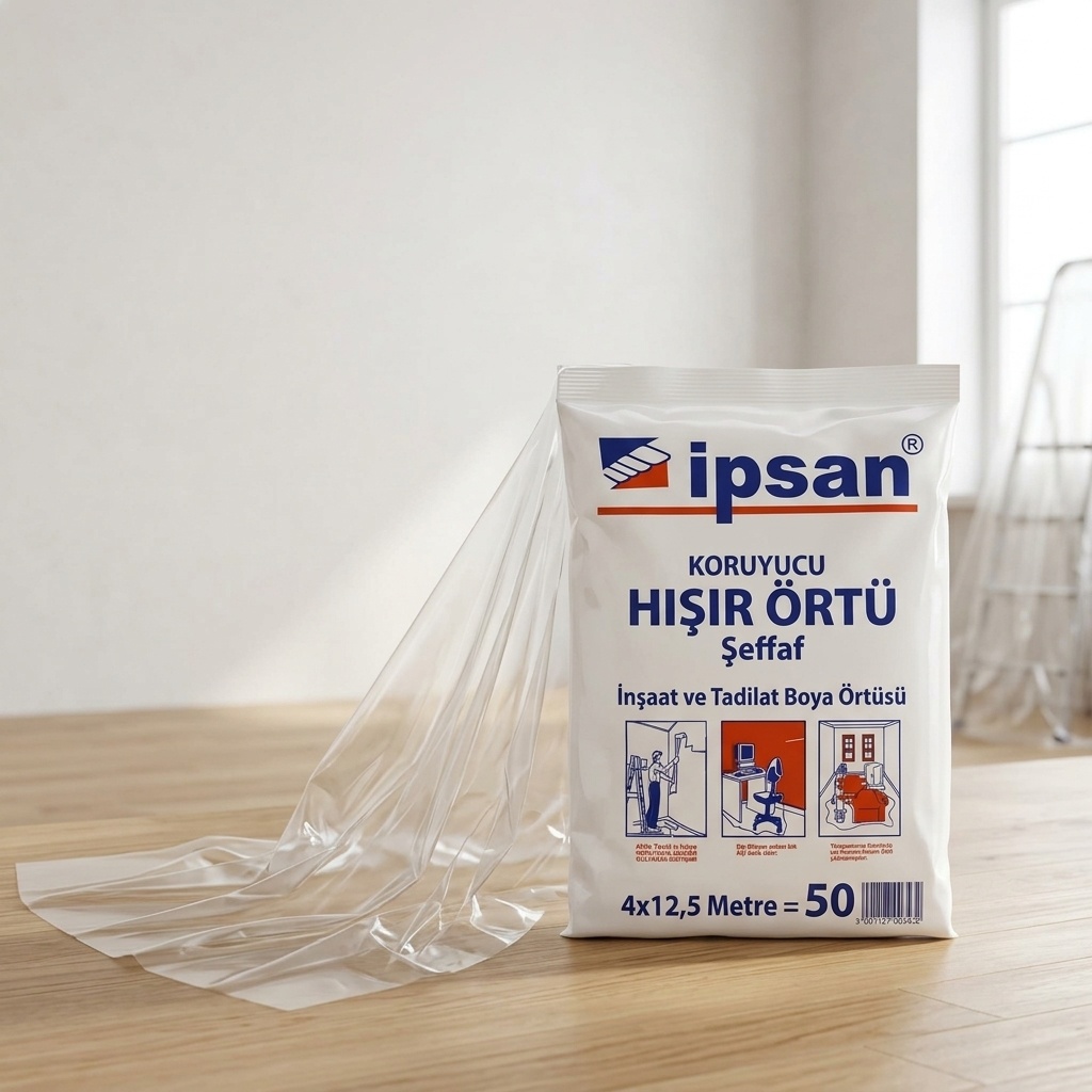 8697107003182.jpg İpsan 50 m² Koruyucu Hışır Örtü 4x12.5 Metre Şeffaf İnşaat Boya Örtüsü - Görsel 1