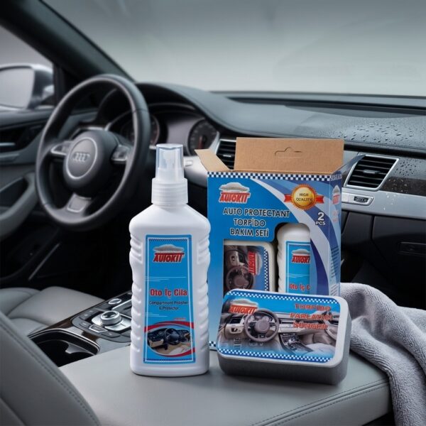 Autokit Torpido Bakım Seti ve Oto İç Cila Parlatıcı Sünger 2'li Set
