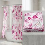 Berroni Çiçek Desenli Polyester Banyo Perdesi 90x200 cm 2'li Set
