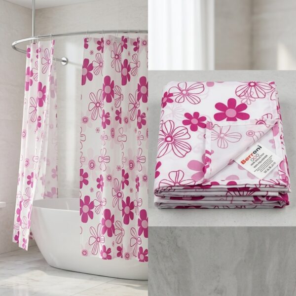Berroni Çiçek Desenli Polyester Banyo Perdesi 90x200 cm 2'li Set