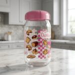 Renga Rhea Desenli Cam Kavanoz 1 Litre Pembe Kapaklı