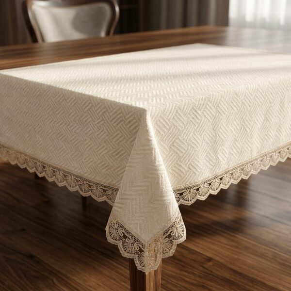 Yuvalin Dantelli Dertsiz Masa Örtüsü 160x160 cm Krem