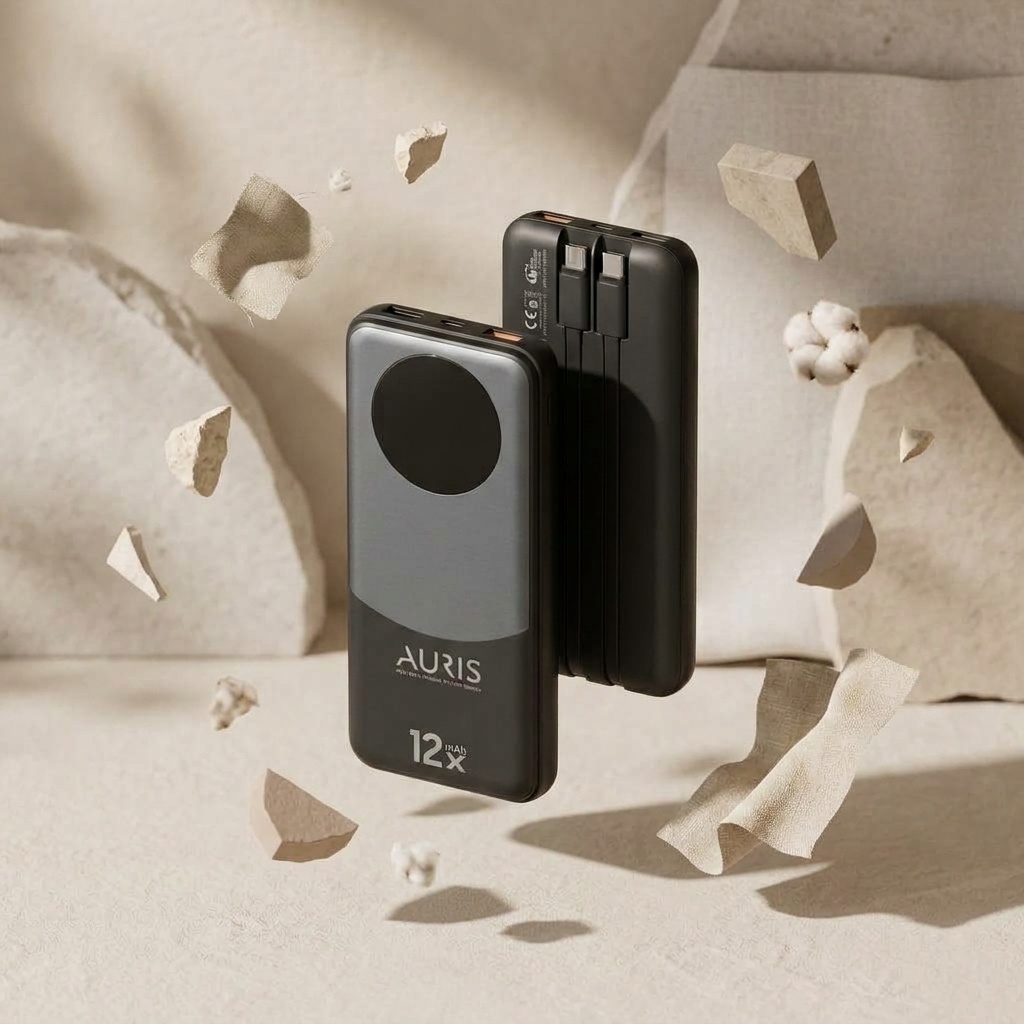 8816581033618.jpg Auris ARS-PB120 12.000 mAh Taşınabilir Hızlı Şarj Cihazı Powerbank - Görsel 1