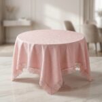 Salev Dantelli Yuvarlak Masa Örtüsü 160 cm Pembe
