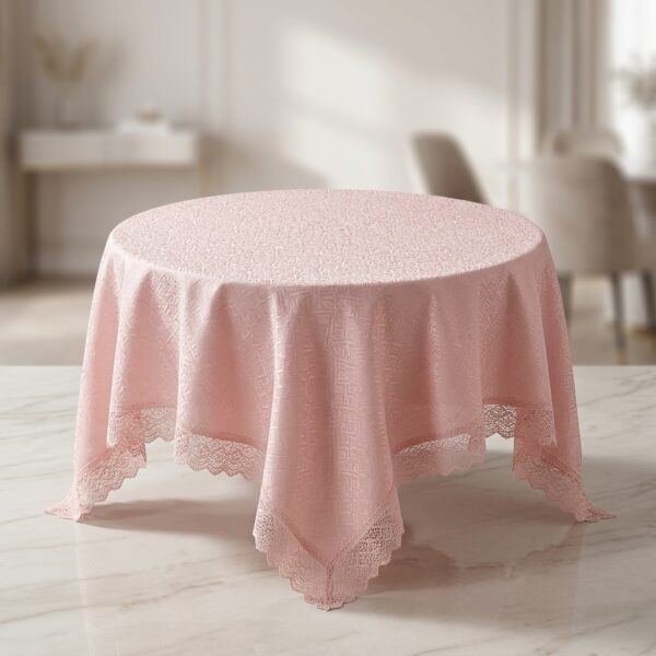 Salev Dantelli Yuvarlak Masa Örtüsü 160 cm Pembe
