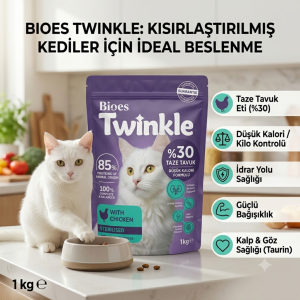 Bioes Twinkle Kısırlaştırılmış Tavuklu Yetişkin Kedi Maması 1 kg – Dengeli Beslenme
