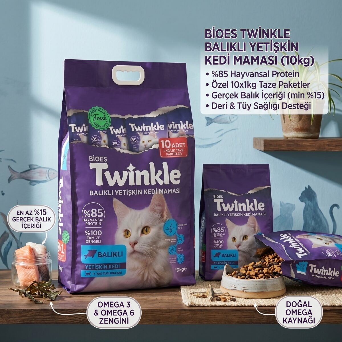 Bioes Twinkle Balıklı Yetişkin Kedi Maması 10 kg (10x1 kg) – Omega 3 Zengini Tam Beslenme - Görsel 6