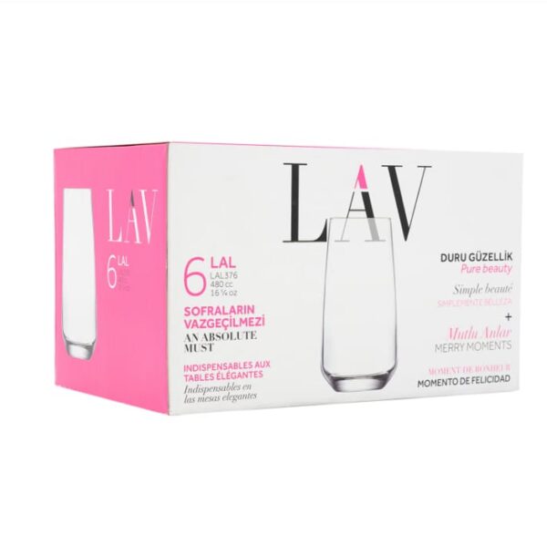 LAV Lal Cam Meşrubat Bardağı 6'lı 480 ml LAL376