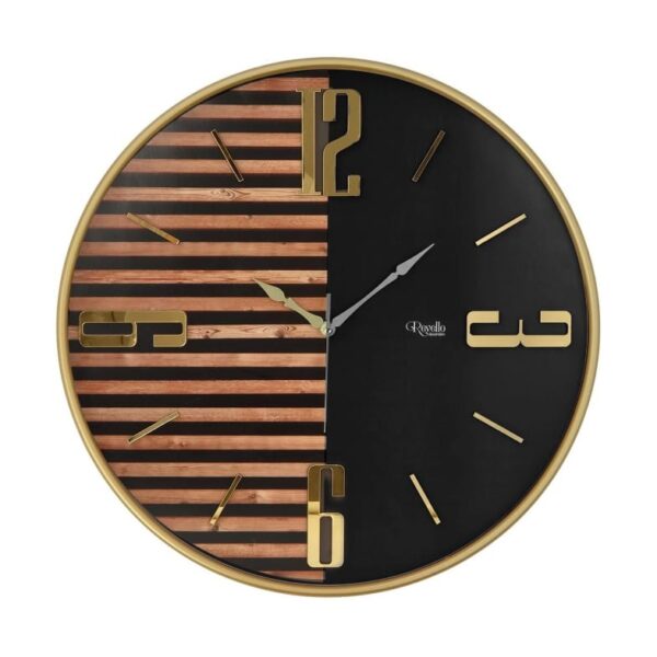 Revello 2024P-6 Pleksi Duvar Saati 50 cm Gold Siyah Dekoratif Salon Saati