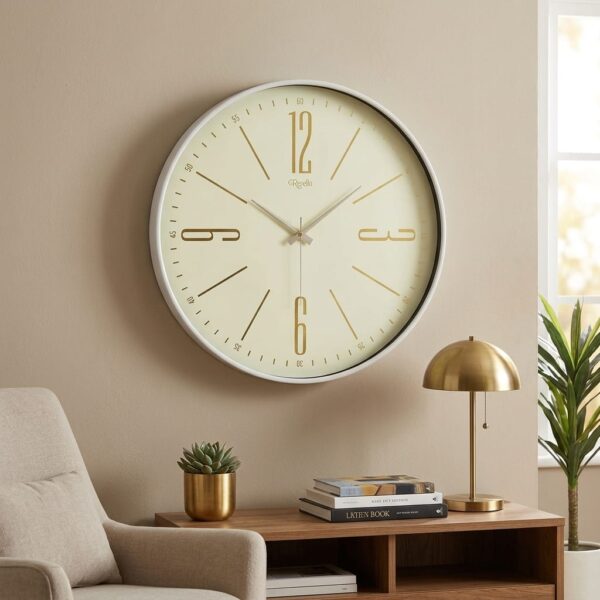 Revello 50 cm Modern Tasarım Dekoratif Sessiz Akar Duvar Saati - Krem Mix