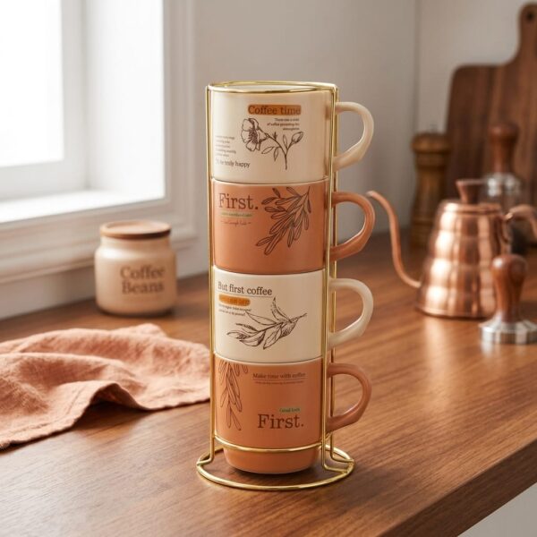 Tohana Metal Standli Dörtlü Porselen Kupa 300 ML