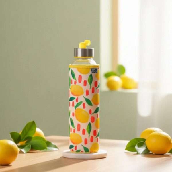 Tohana H2O Limon Desenli Kılıflı Cam Matara 500 ML