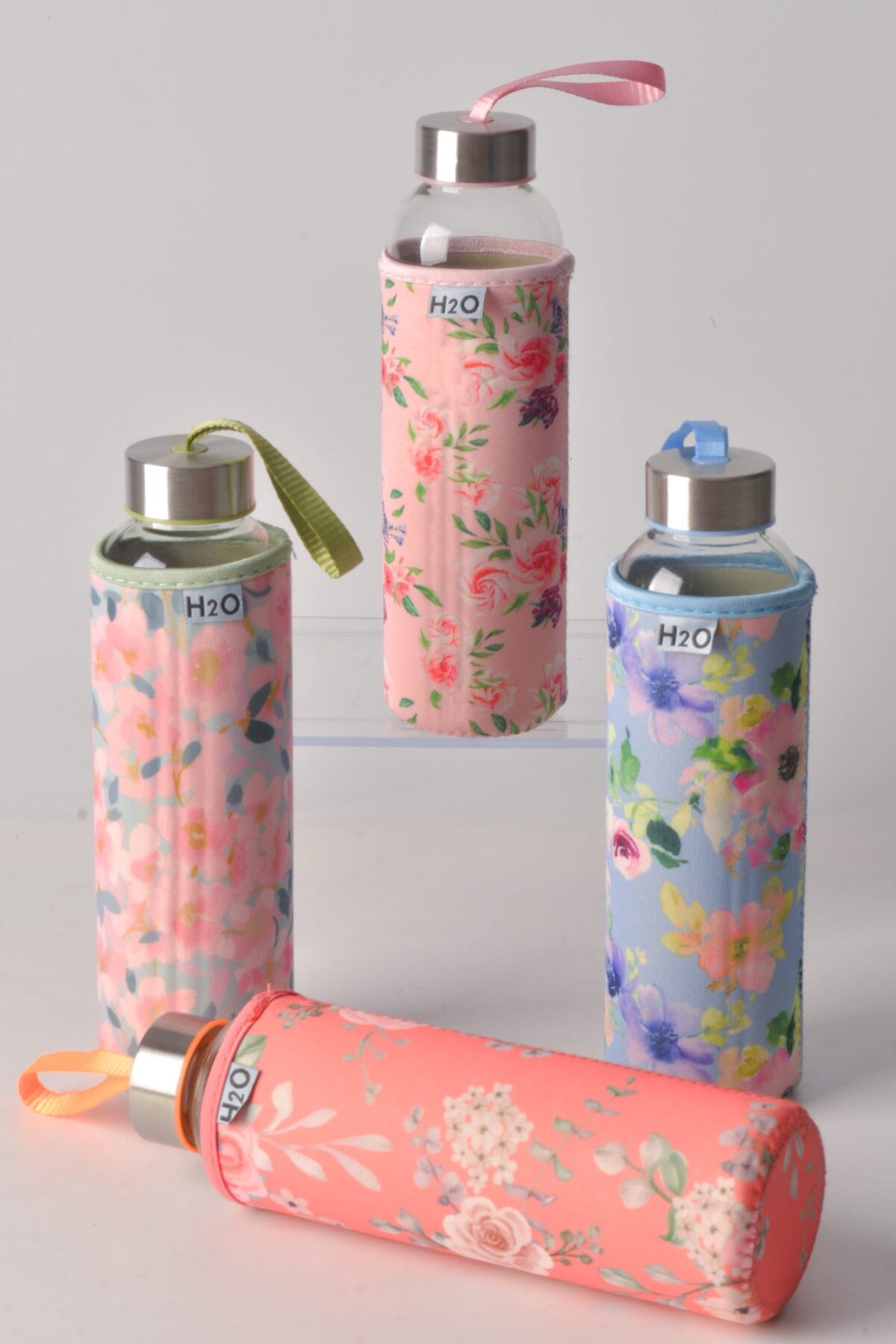 image1-1202 TOHANA H2O GÜL DESEN KILIFLI 500 ML CAM MATARA - Görsel 1