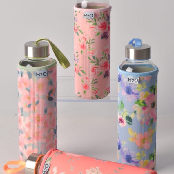 TOHANA H2O GÜL DESEN KILIFLI 500 ML CAM MATARA