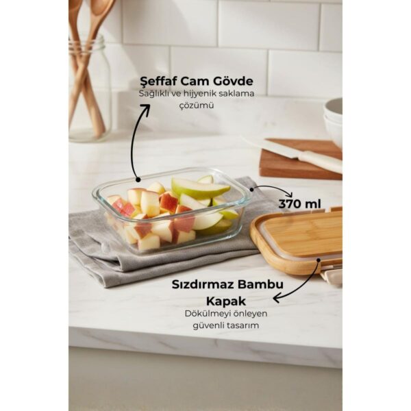 Bambum Satina 370 ml Kilitli Cam Saklama Kabı - Kompakt ve Sızdırmaz