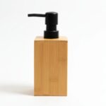 MİLAYHOME Bambu Dörtgen Sıvı Sabunluk – Siyah Kapaklı Doğal Ahşap Dispenser (17x7x7cm 530ml)