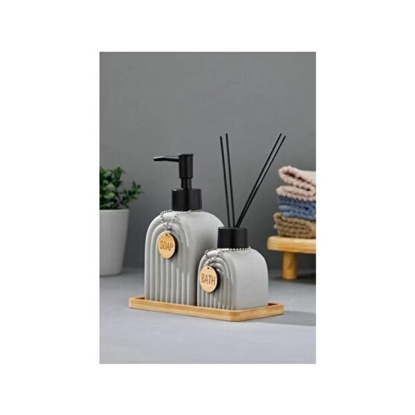 Cooker 2'li 320 ml Seramik Bambu Standlı Banyo Seti CKR3885