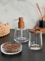 AROW Naturel Ahşap Dokunuşlu Cam Banyo Seti 3 Parça