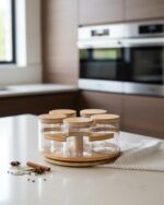PAÇİ-YUVARLAK 5'Lİ BAMBU STANDLI DÖNER BAHARATLIK SETİ (P/CAM-401295)