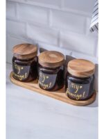 Acar 7937 Pierre 3 Lü Akasya Ahşap Kapak ve Tepsili Kavanoz Seti 12 cm