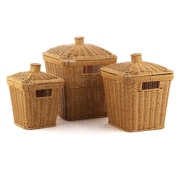 MIEN-1575 RATTAN 3LÜ KAPAKLI SEPET ORGANİZER