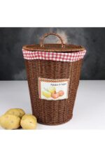 Kosova Rattan Hasır Örme İçi Bezli Kapaklı Patates Soğan Sepeti 5 Kg