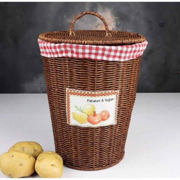 Kosova Rattan Hasır Örme İçi Bezli Kapaklı Patates Soğan Sepeti 5 Kg