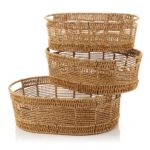 MIEN-1573 3'lü Doğal Rattan Oval Çok Amaçlı Düzenleyici Sepet Seti