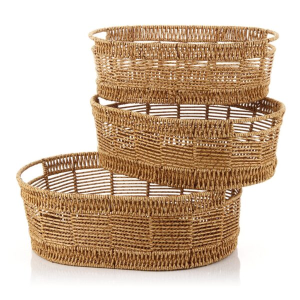 MIEN-1573 3'lü Doğal Rattan Oval Çok Amaçlı Düzenleyici Sepet Seti