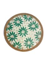 MIEN Rattan Kenarlı Sedef Çiçek Desenli Yuvarlak Servis Tepsisi 30 cm