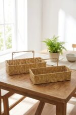 Ege Dikdörtgen Askılı Hasır Görünümlü 2'li Rattan Organizer Sepet 32x13 cm 29x10 cm