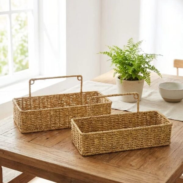 Ege Dikdörtgen Askılı Hasır Görünümlü 2'li Rattan Organizer Sepet 32x13 cm 29x10 cm
