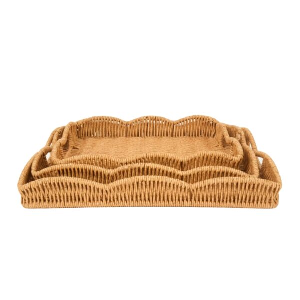 MIEN BB6070 Dikdörtgen Rattan 3'lü Tepsi Seti
