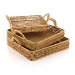 MIEN-516 3'lü Rattan Tepsi Seti Hasır Sunum Tepsisi