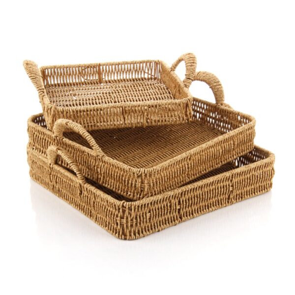 MIEN-516 3'lü Rattan Tepsi Seti Hasır Sunum Tepsisi