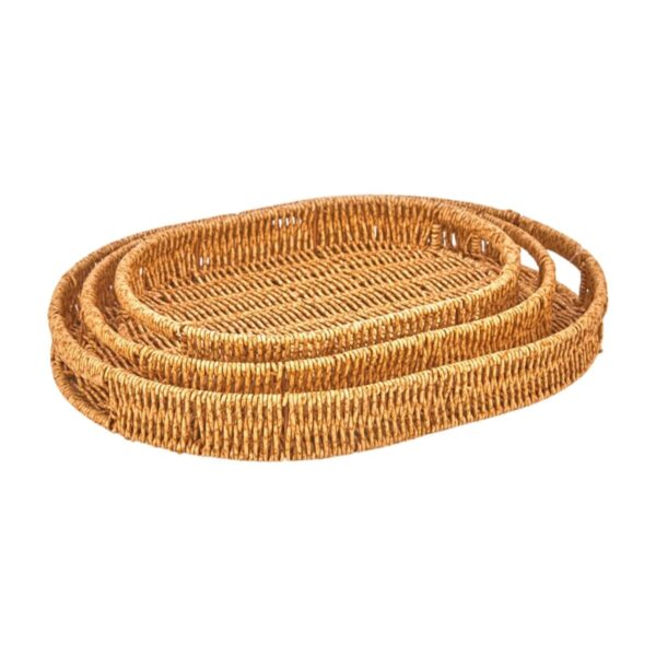 MIEN-483 Sentetik Rattan Oval Sunum Tepsisi 3'lü Set