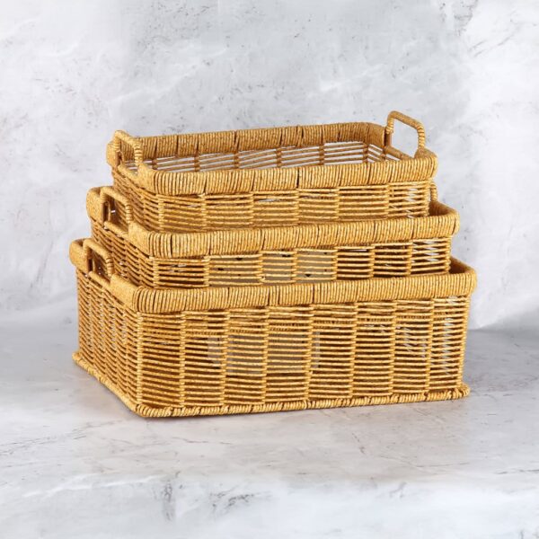MIEN 3'lü Rattan Sepet Organizer Seti Doğal Hasır Görünümlü