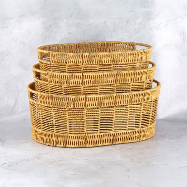 Mien 3'lü Oval Rattan Organizer Sepet Seti